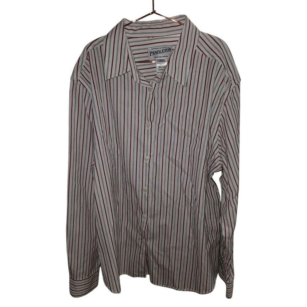 Pendleton Striped Cotton Button Down Shirt Mens‎ Large Vintage Red White Black L